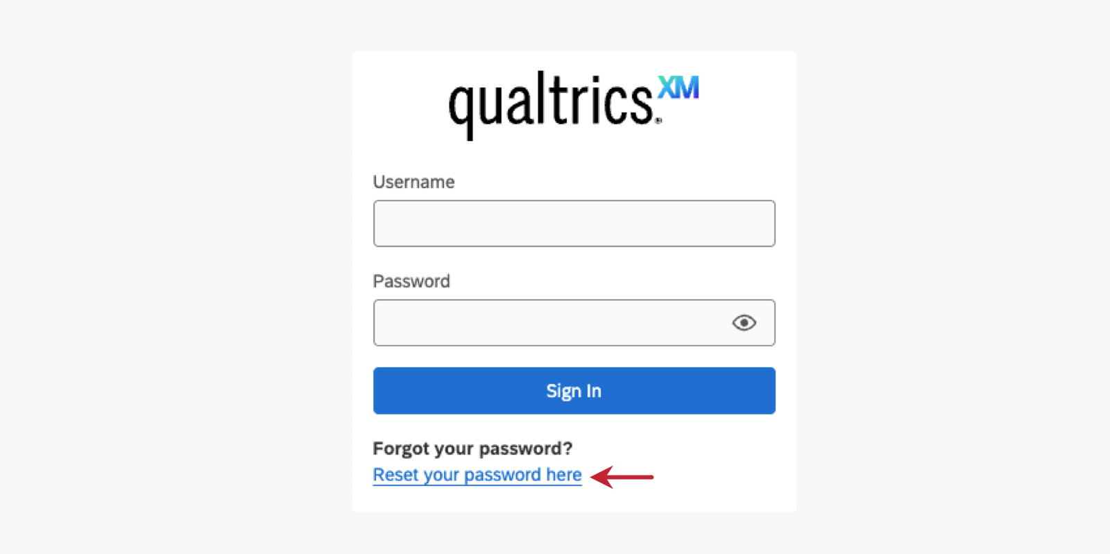 Sotto i campi di accesso c'è la scritta "Hai dimenticato la password?", seguita da un link testuale in blu che dice "Reimposta qui la tua password"