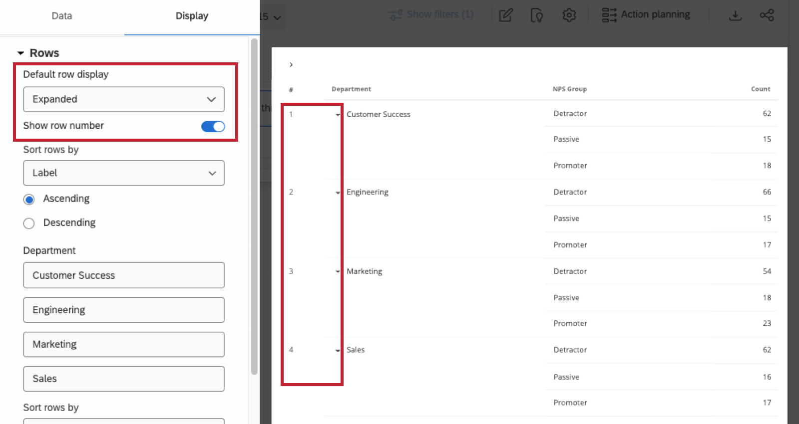 immagine della visualizzazione predefinita delle righe nell'editor dei widget