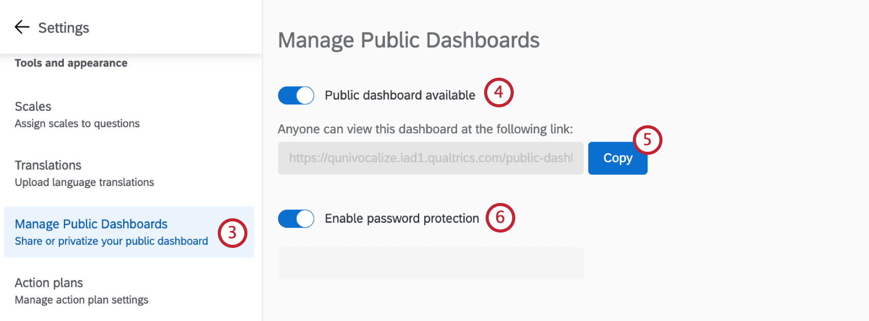configuration settings for managing public dashboards