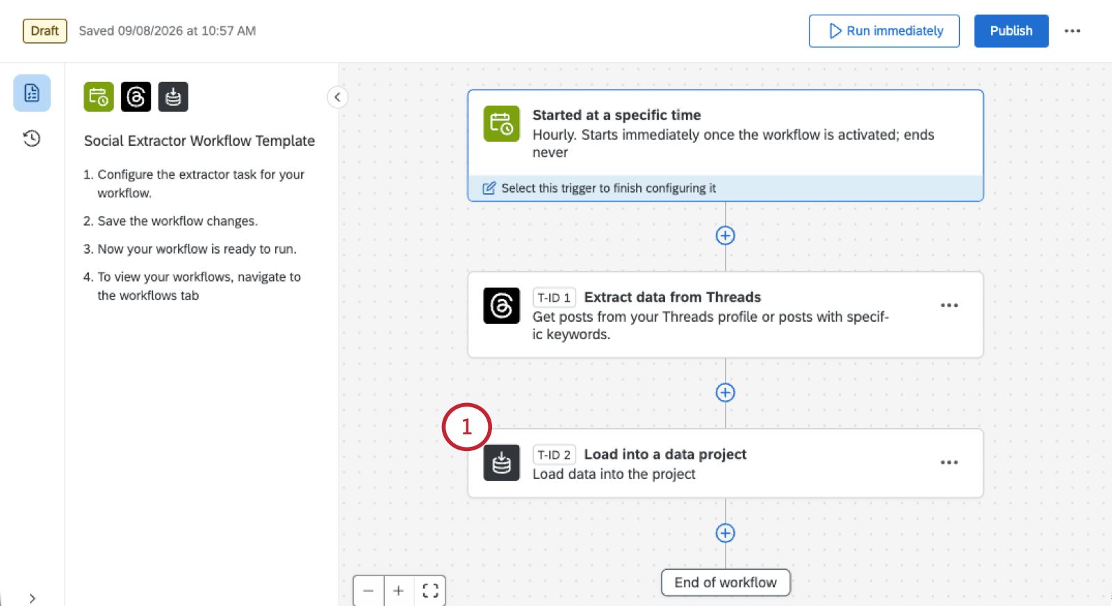 image of the social workflow template with the loader task highlighted