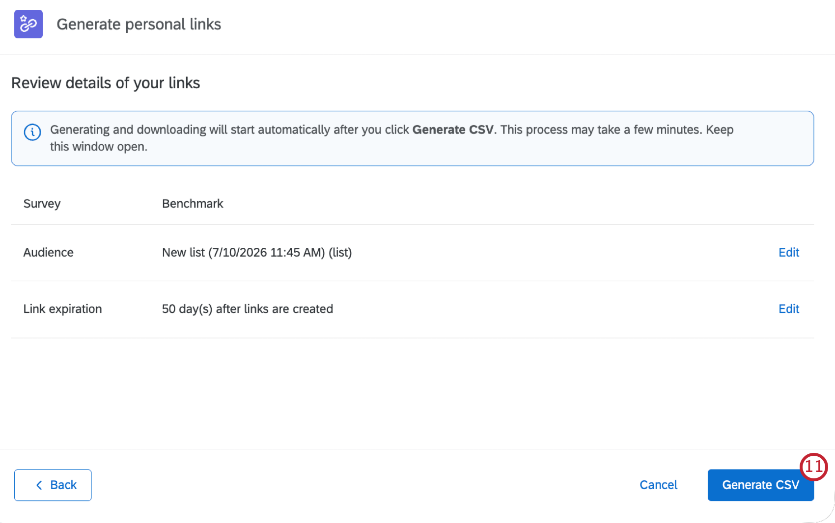 "Generate CSV" button