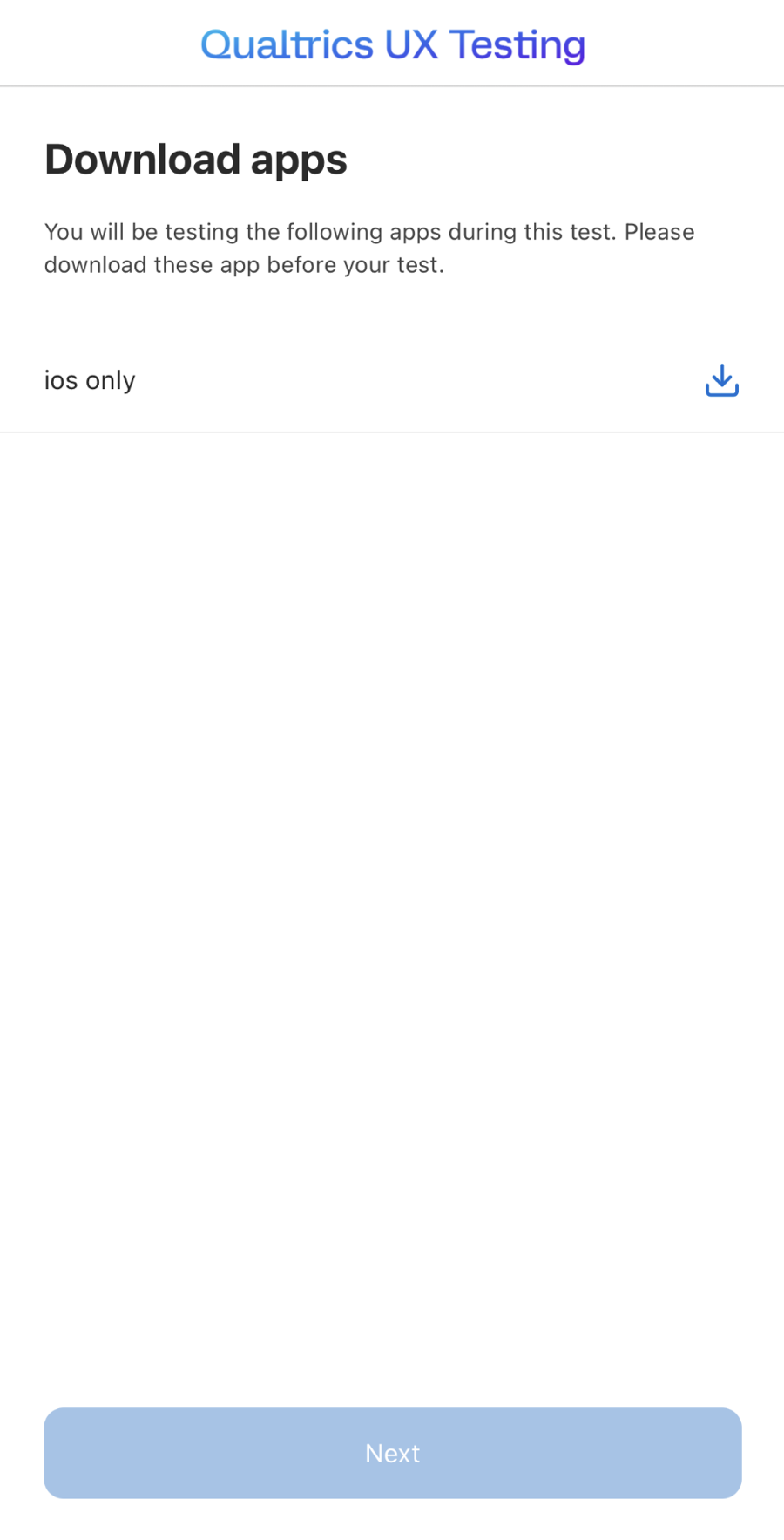 download apps screen within the app