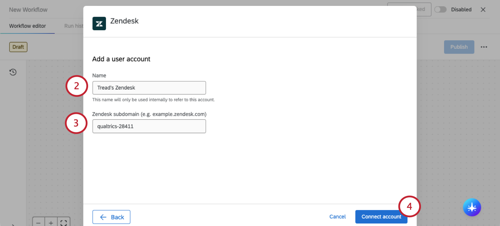 modal where you name the account and paste in the subdomain