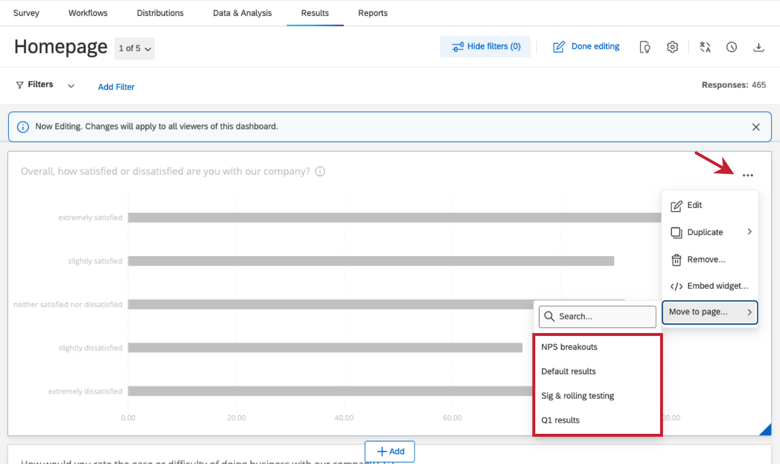 passare a una nuova impostazione di pagina su un widget