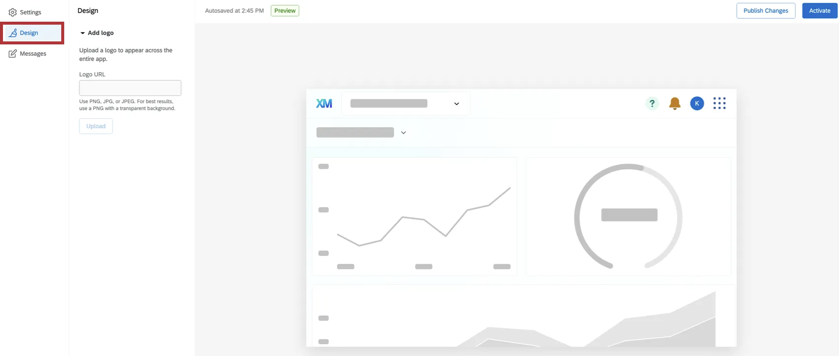 design tab highlighted within the dashboard viewer app