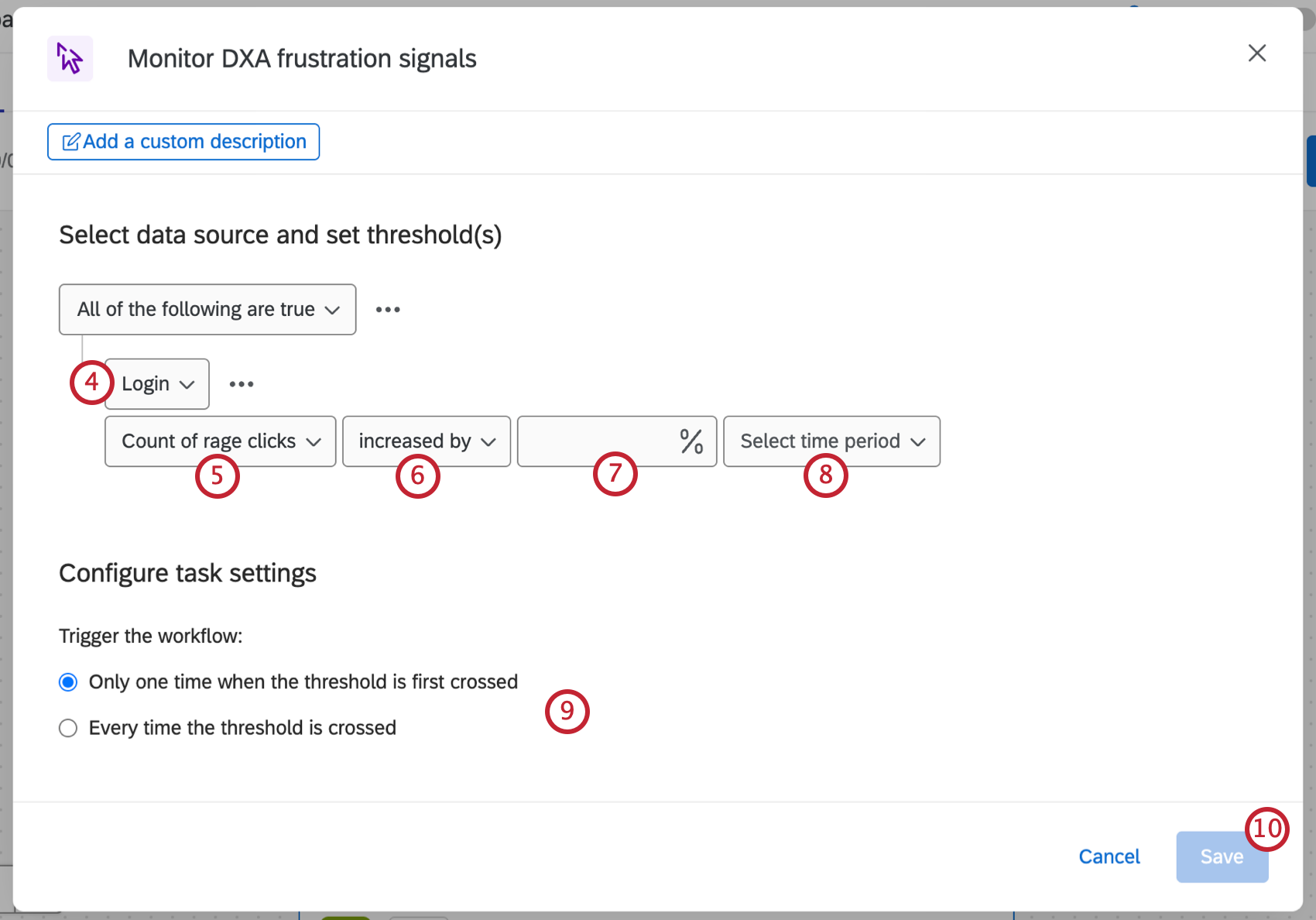 options to configure the dxa frustration signals task