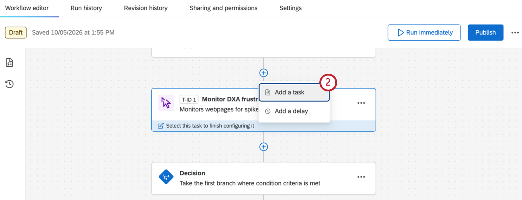 add a task button within the workflow