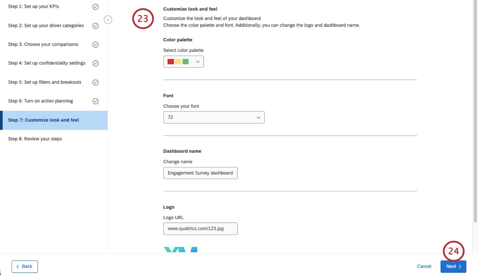 color palette and other theme settings in the product