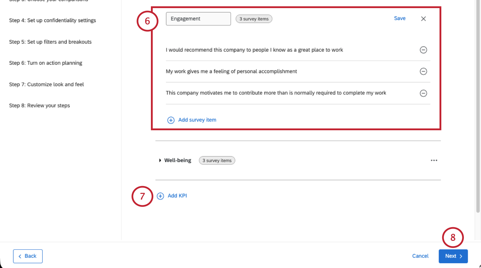 editing KPIs in the user interface, with button to progress in the lower-right