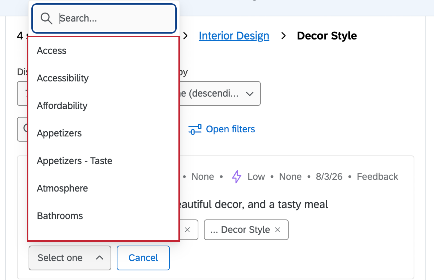 a dropdown of available tags that can be added to the segment is highlighted