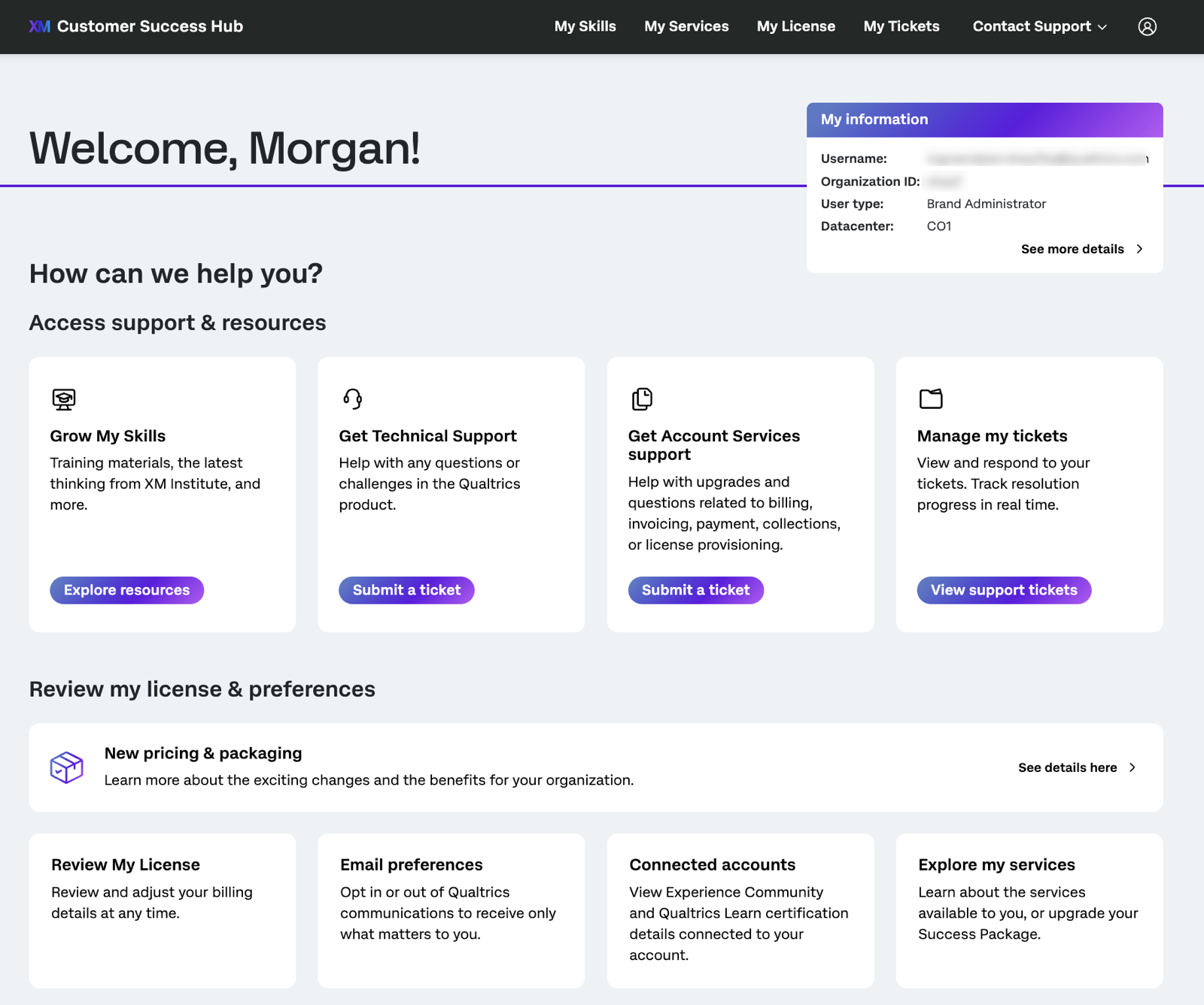 immagine dell'hub dedicato al Customer Success al primo accesso