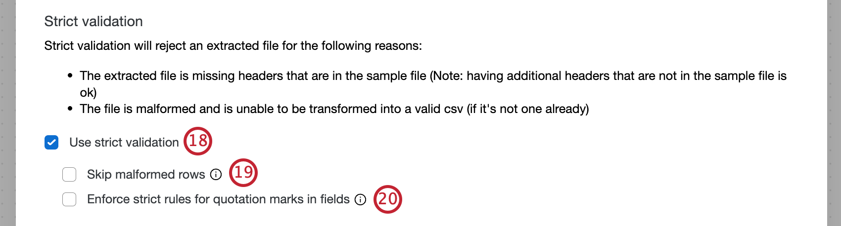 strict validation options when configuring the sftp extraction task