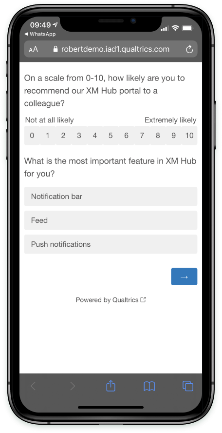 A survey in a mobile browser