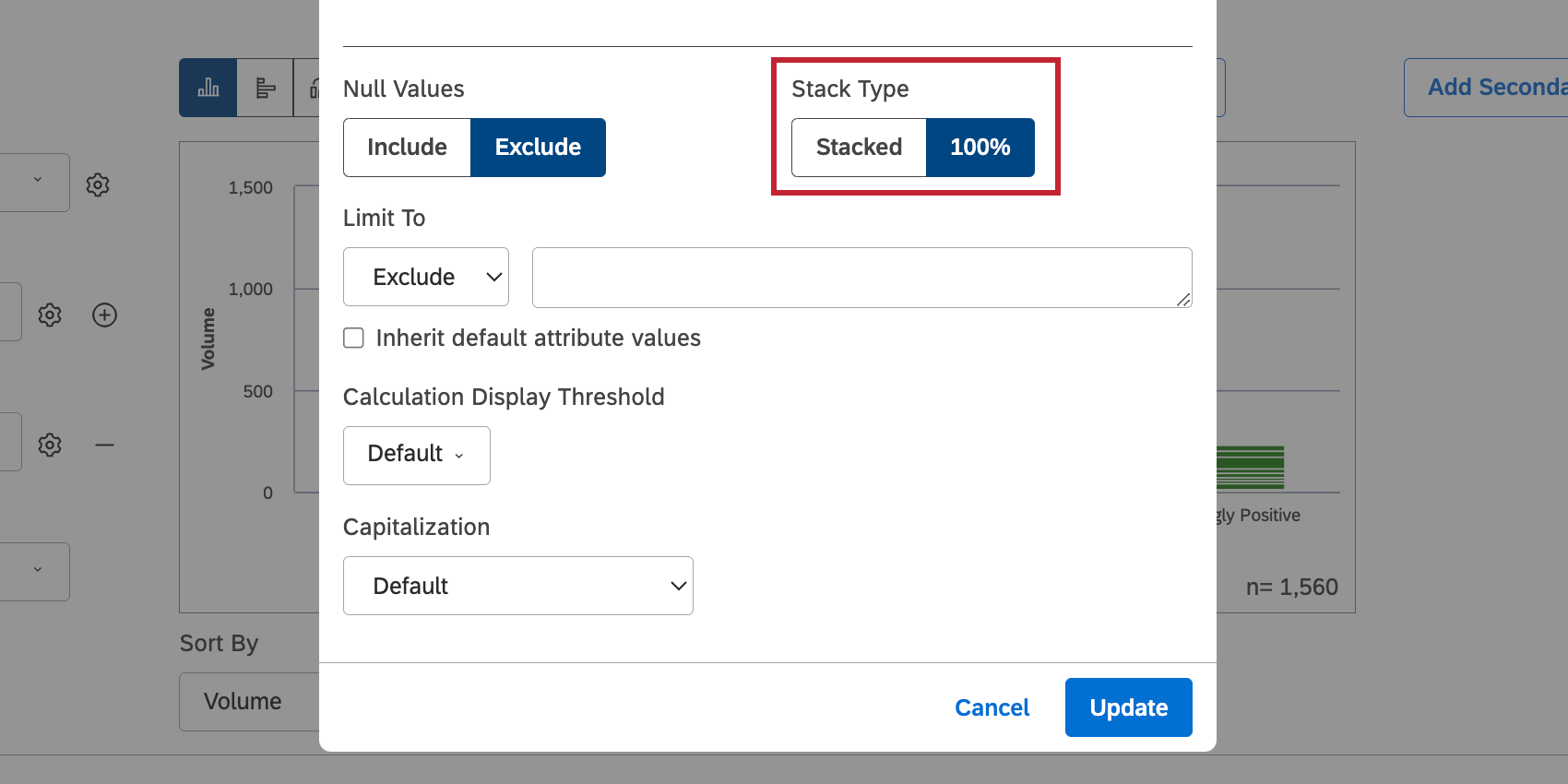 nova janela com configurações variadas. uma delas diz tipo de pilha e tem uma opção para 100%
