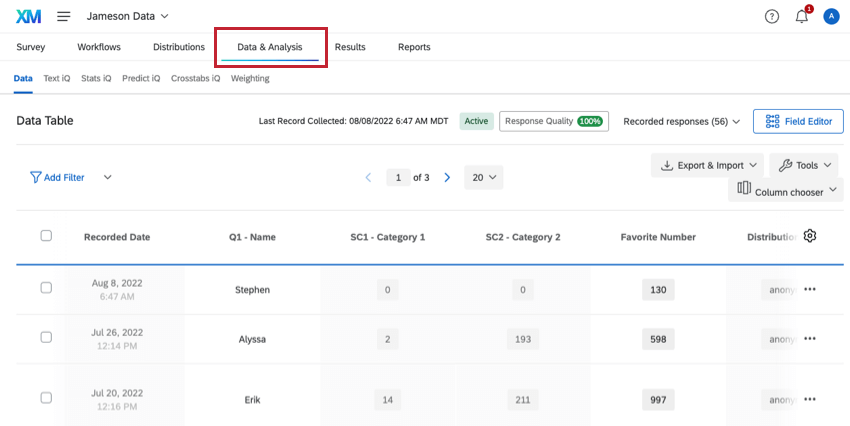 the data and analysis tab