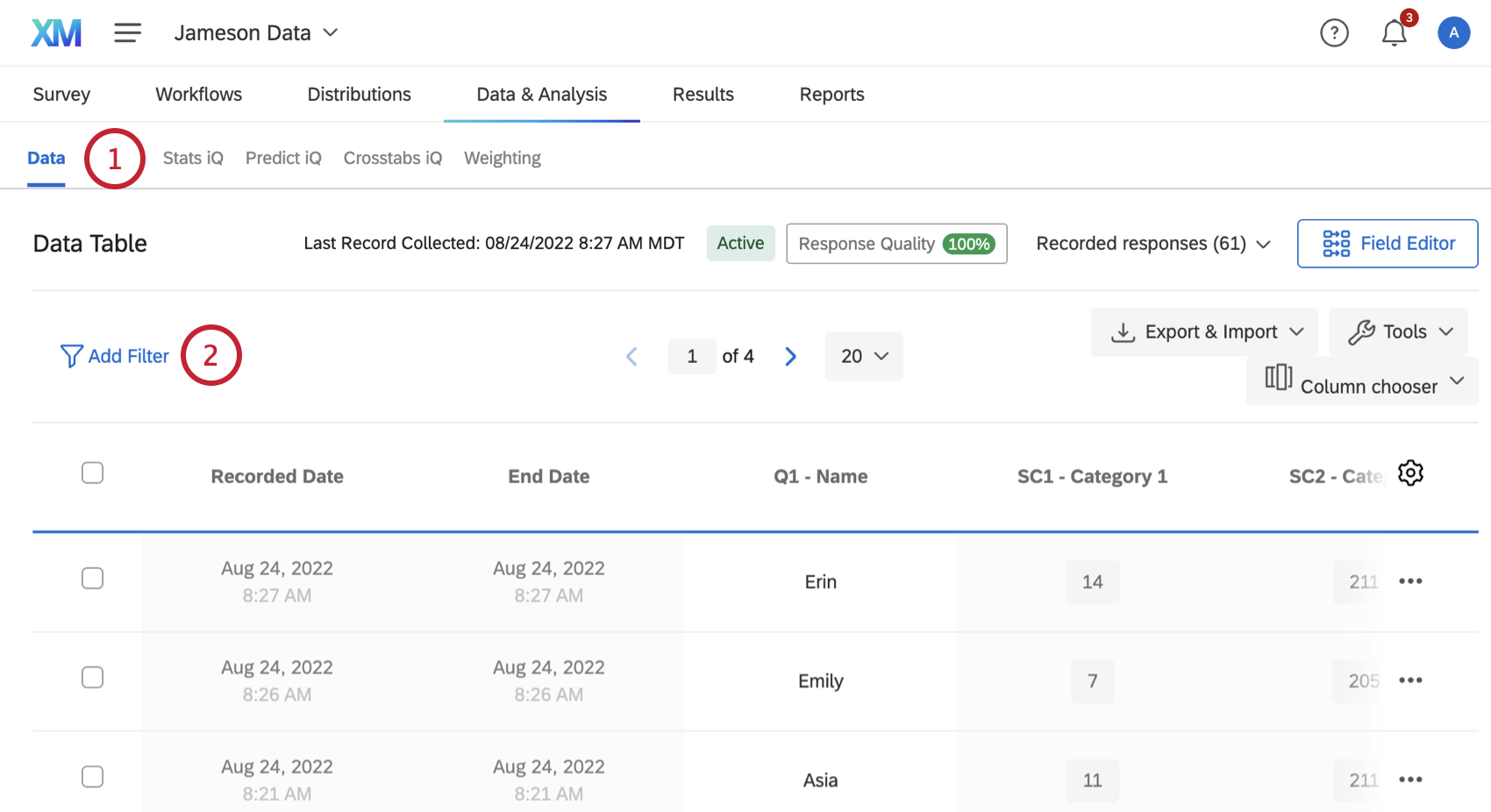 aggiunta di un filtro per filtrare le risposte parziali