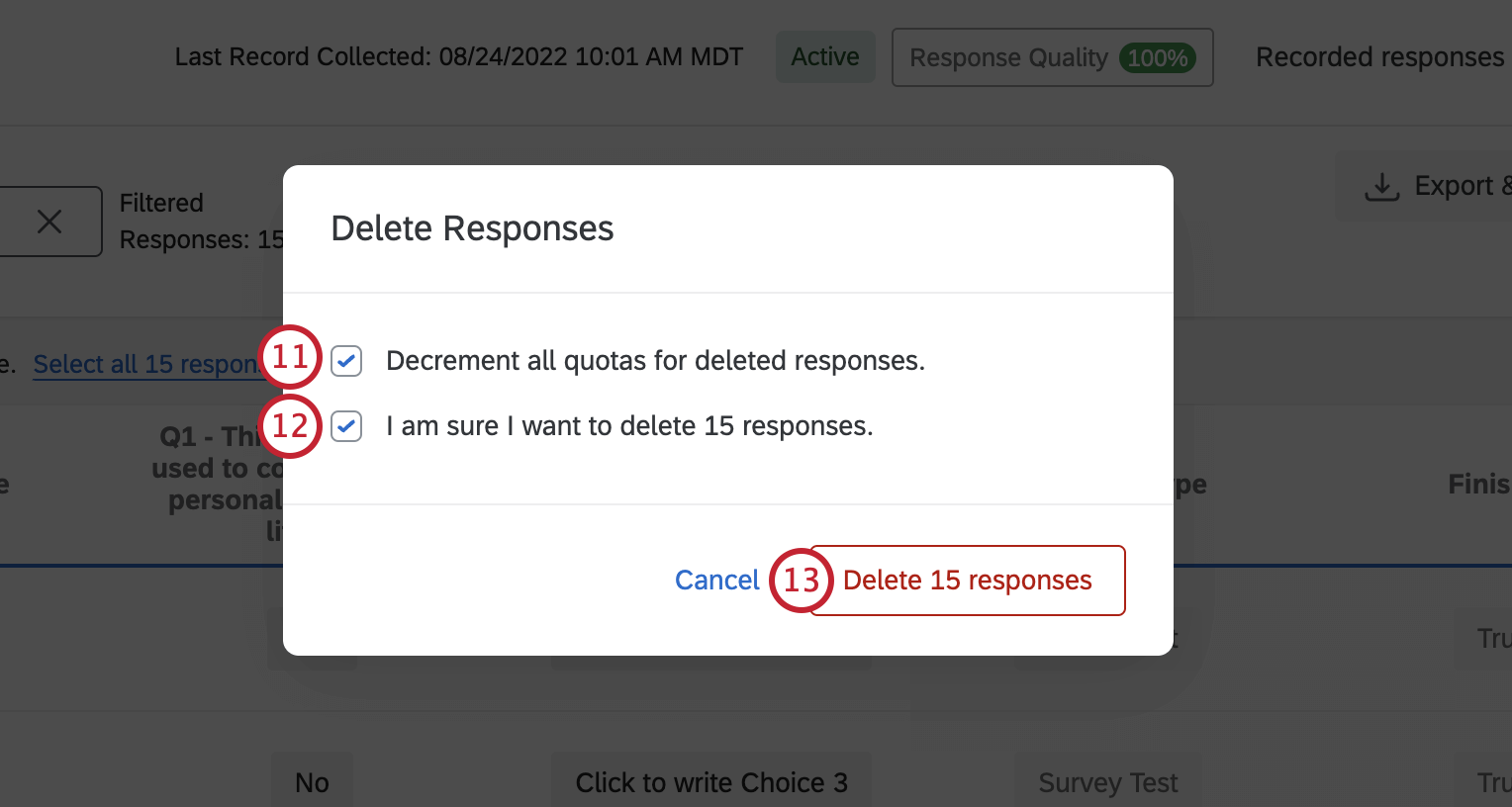 Fenêtre Supprimer des réponses