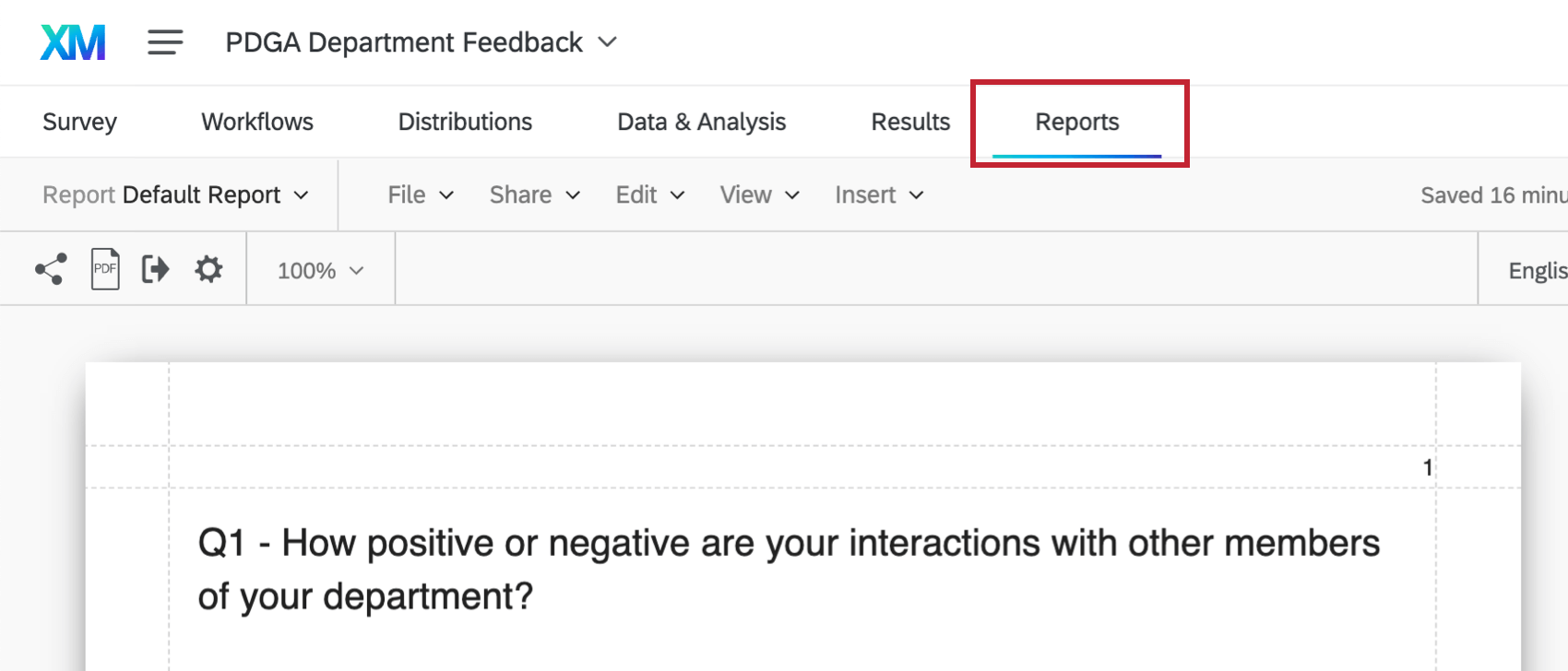 Selecting the Reports tab
