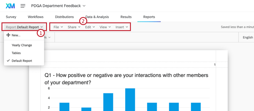 Toolbar above the report