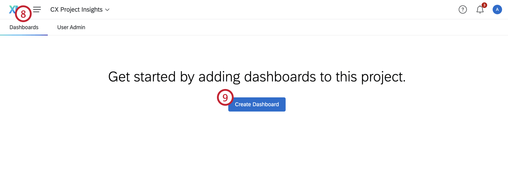 Al centro della pagina cè un pulsante che dice Crea dashboard