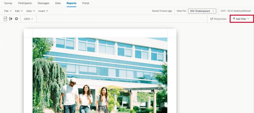 le bouton dajout de filtre en haut à droite du rapport