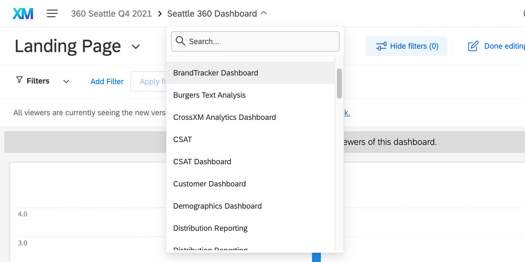 Navigieren zwischen Dashboards durch Klicken auf den Dashboard
