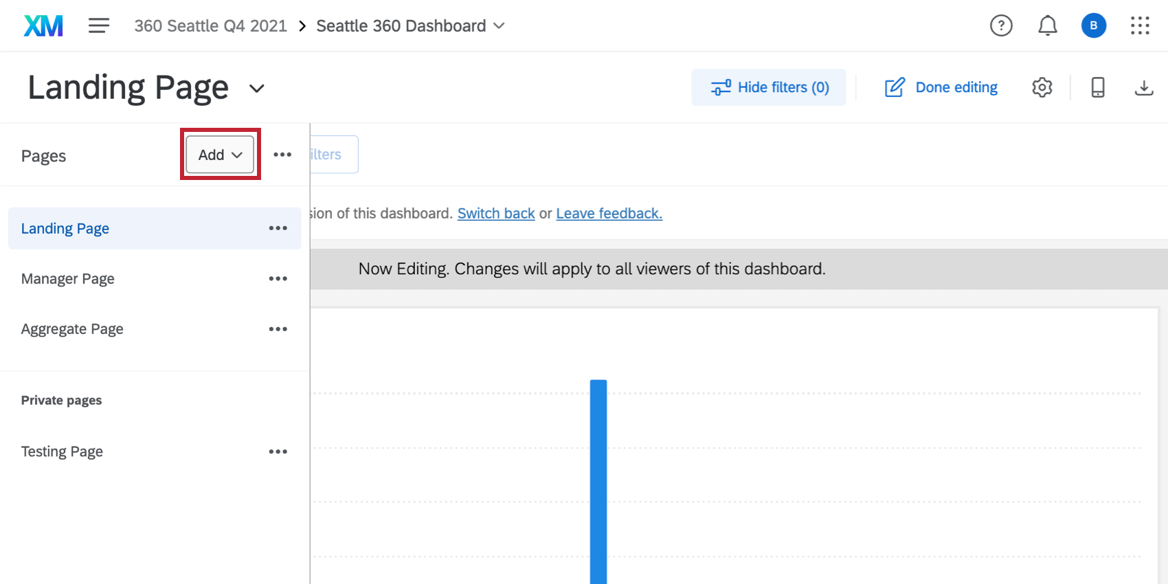 fare clic su Aggiungi per aggiungere le pagine dashboard
