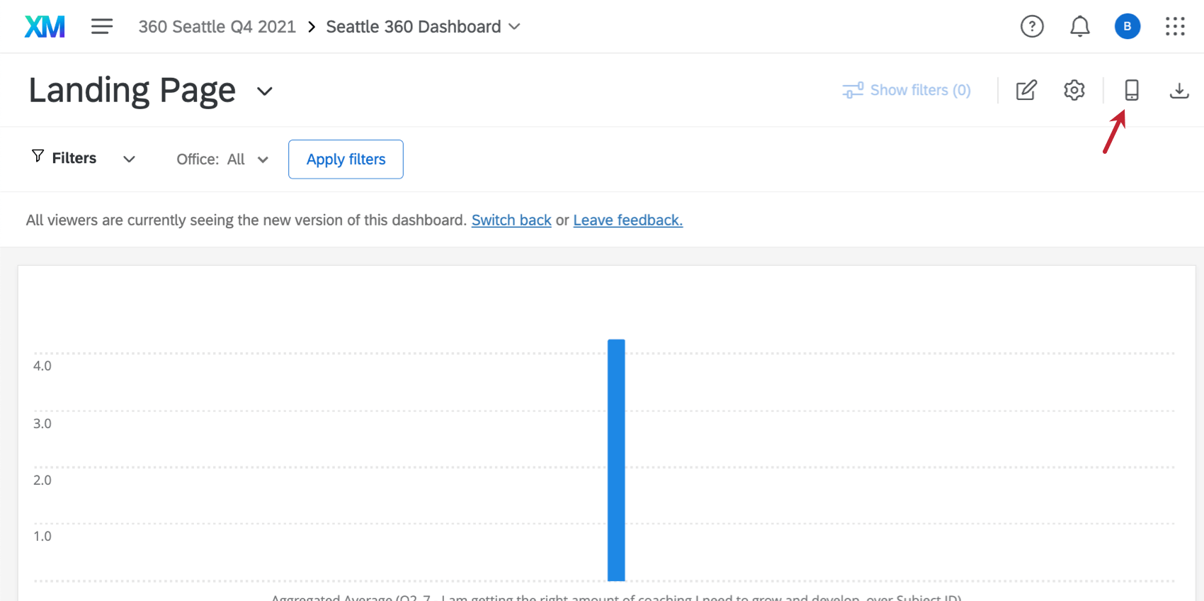 clicking mobile preview on a dashboard