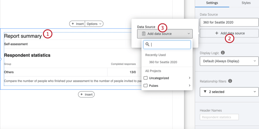 clicking the visualization, then add data source, then choosing a data source