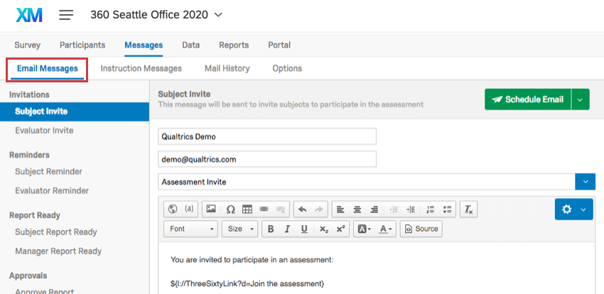 Email Messages section in the Messages tab