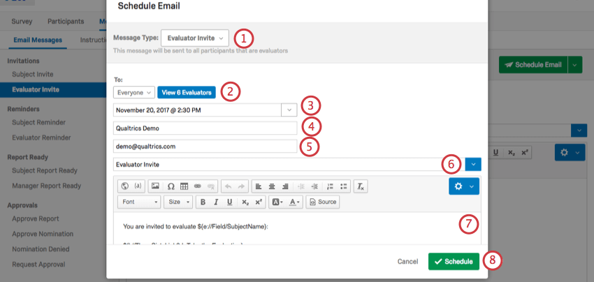 Fenêtre contextuelle Schedule Email