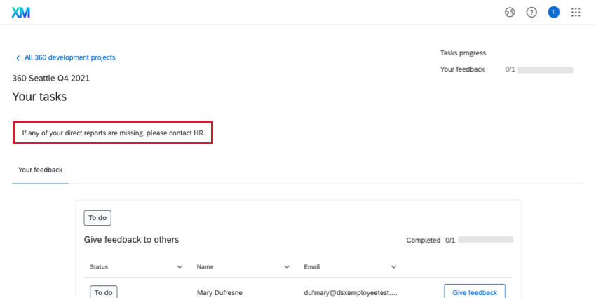 Evaluator welcome message displayed in the Participant Portal