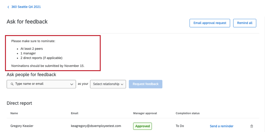 Invite evaluators message displayed in the Participant Portal