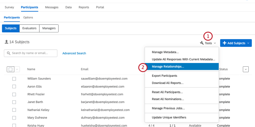 clicking tools then manage relationships