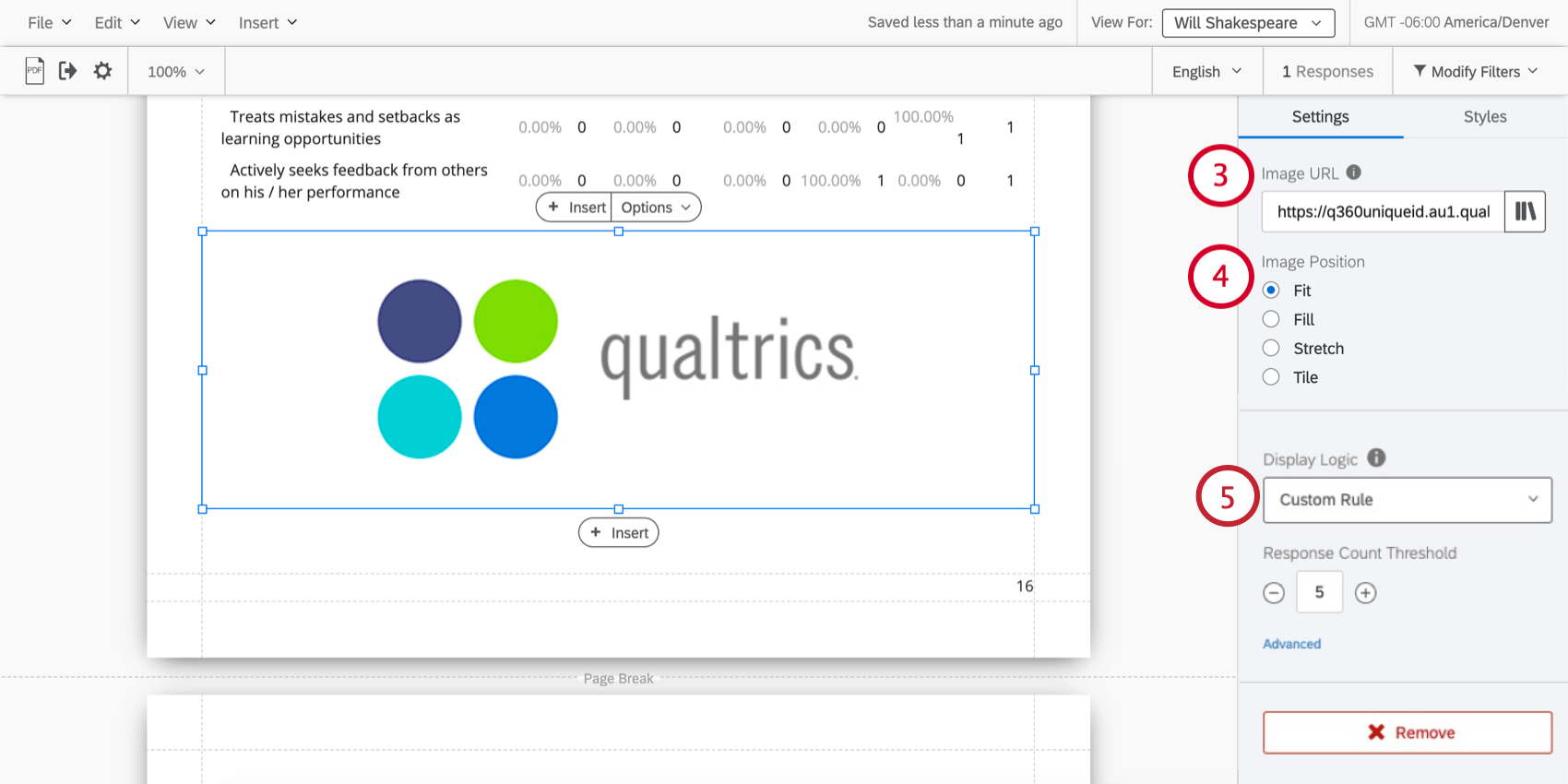 selecting the image, its position, and adding display logic