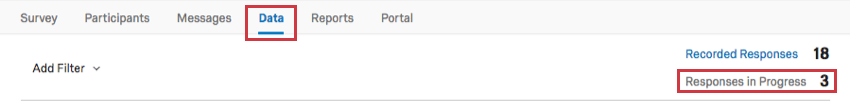 Responses in Progress option in the upper-right corner of the Data tab