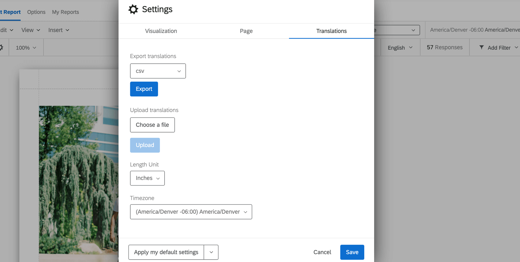 locale tab of the settings window