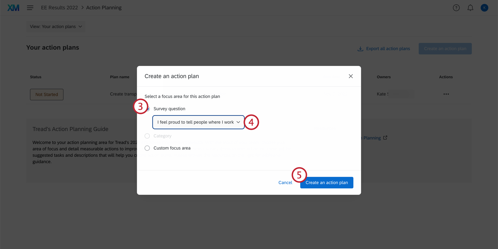 Das Fenster zum Anlegen von Aktionsplan wird mit Dropdown-Listen oben und der blauen Drucktaste zum Anlegen unten rechts geöffnet.
