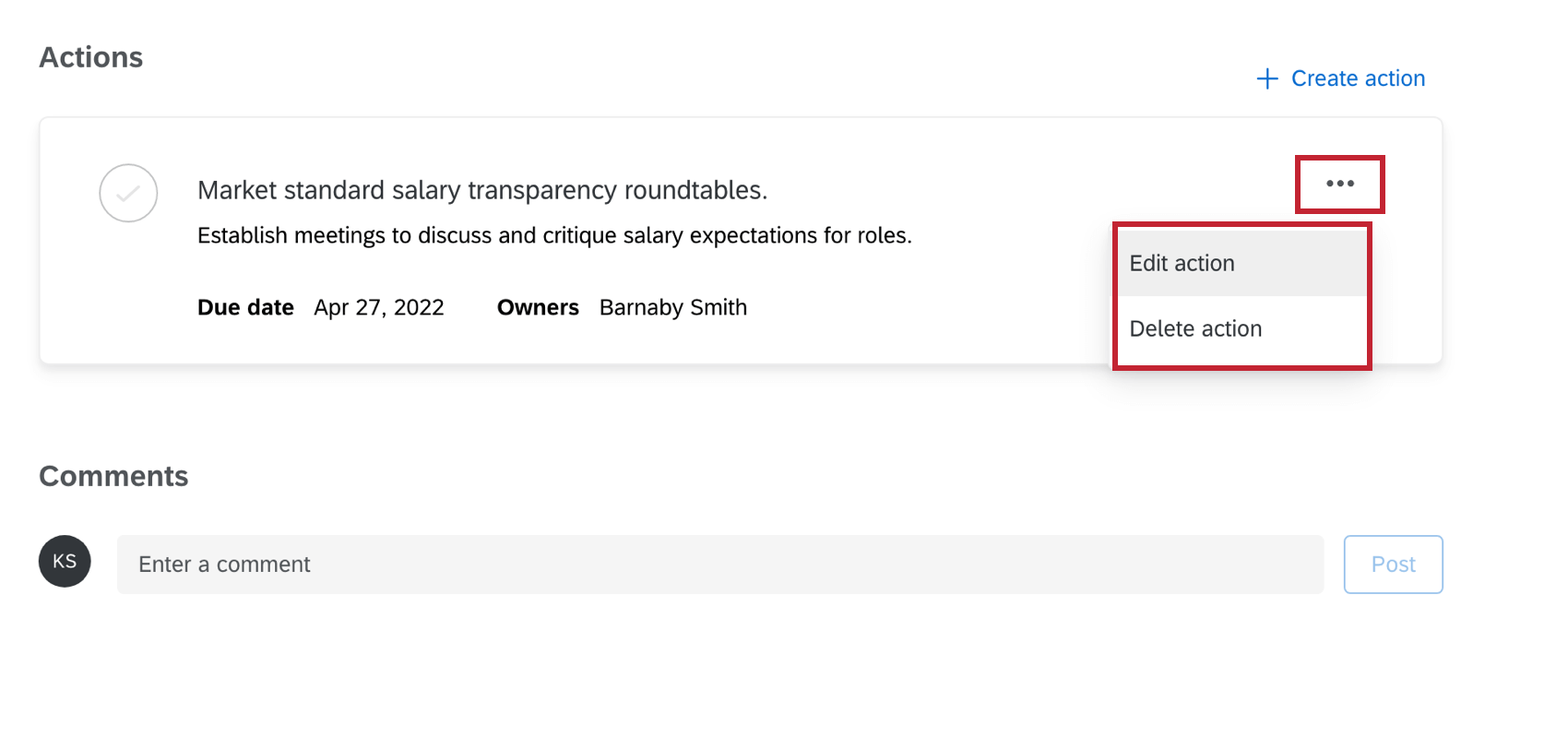 Clique nos pontos no canto superior direito da tarefa para editar ou excluir a subtarefa
