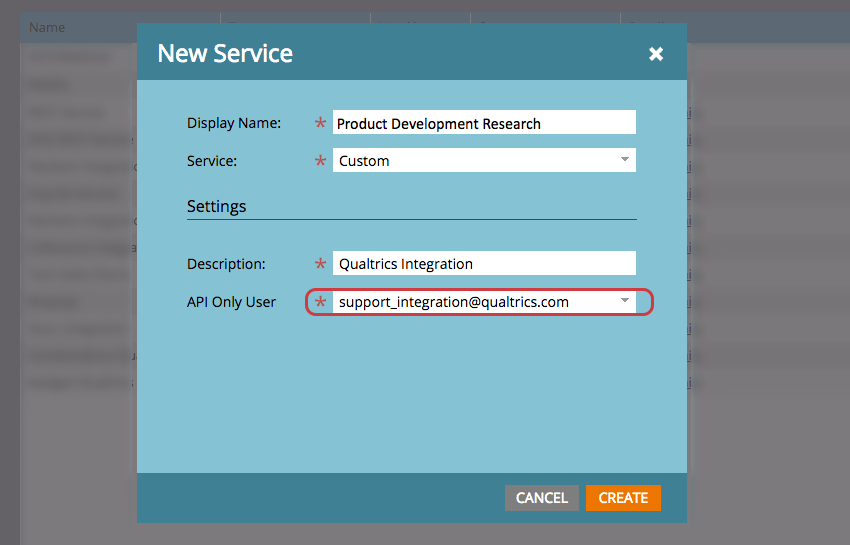 Name, Beschreibung, API nur für neuen Service