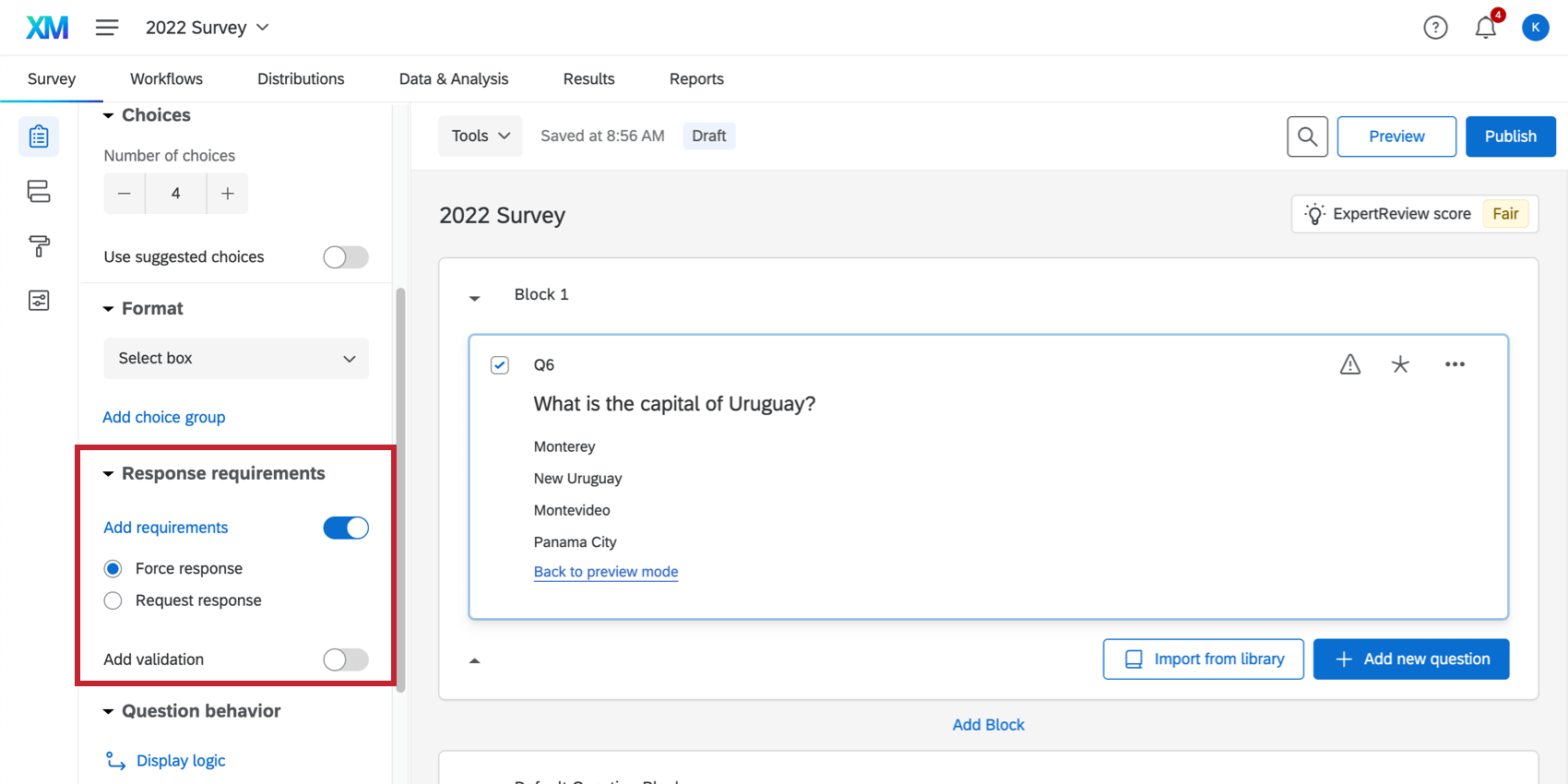 Destacando como adicionar requisitos da pergunta na barra de ferramentas à esquerda