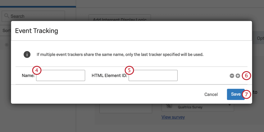 imagen de la pantalla de edición del rastreador de evento .