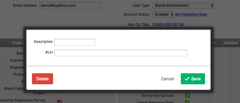 Text box for Description and URL