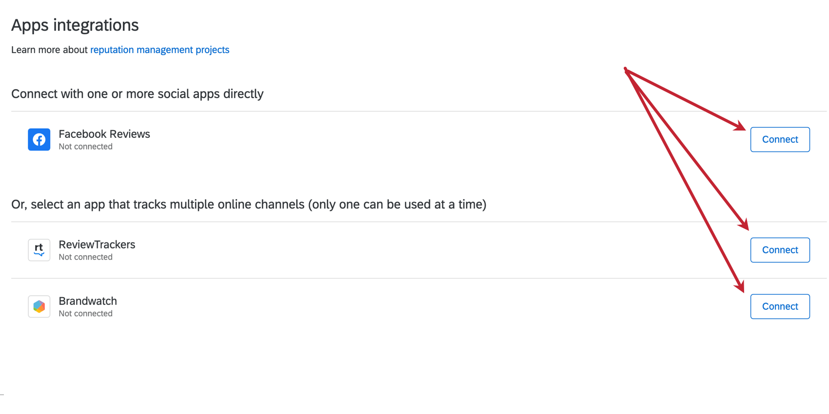 Scheda Applicazioni, pulsante di connessione avanti a ciascuna applicazione