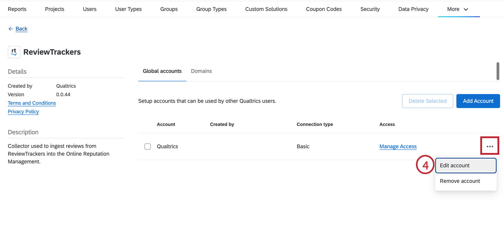 Surligne le menu à trois points et loption "modifier le compte"