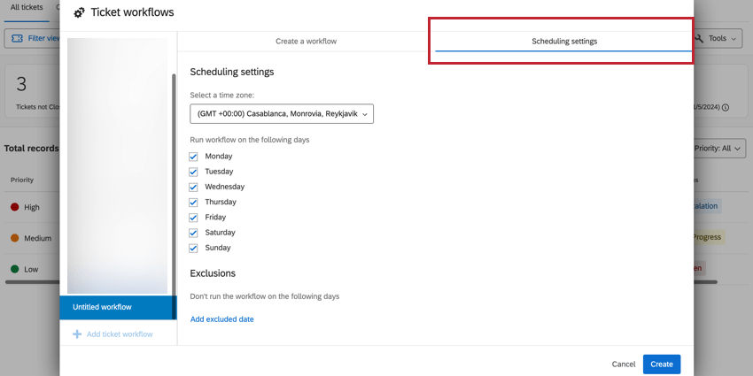 A guia Configurações de agendamento é destacada