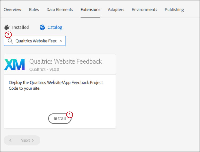 BILD zeigt, wie man die Qualtrics Website Feedback-Erweiterung sucht und herunterlädt
