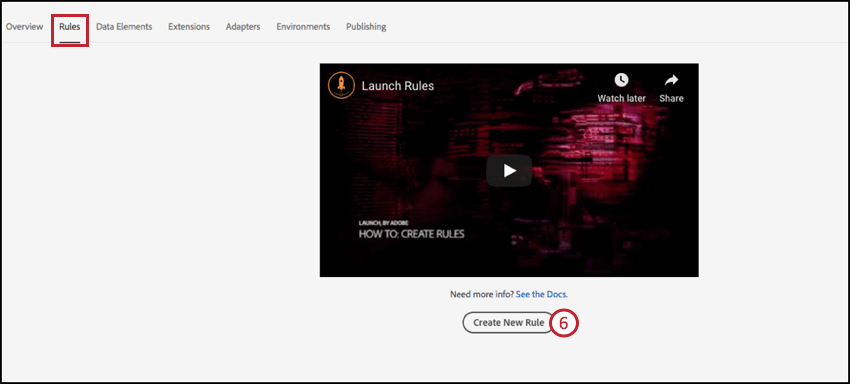Imagen que muestra cómo crear una nueva regla en Adobe Launch
