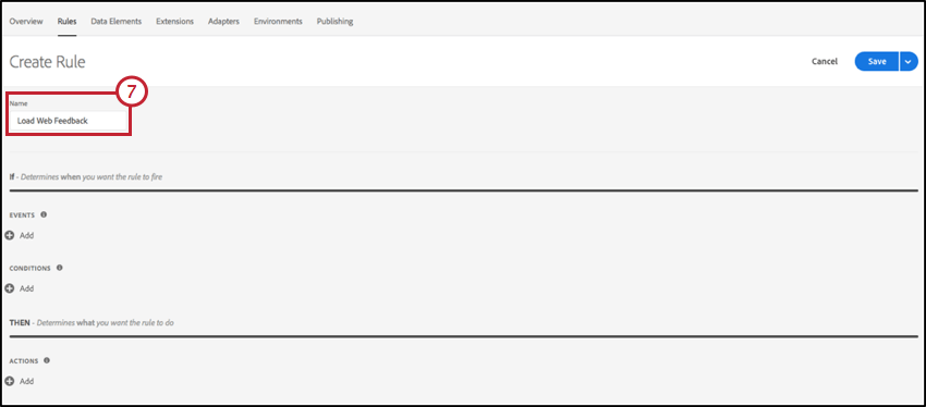 Image of the Create Rule screen for Adobe Launch