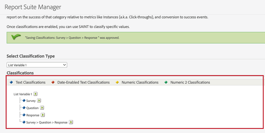 Lista de rótulos de classificação necessários no Adobe Analytics.